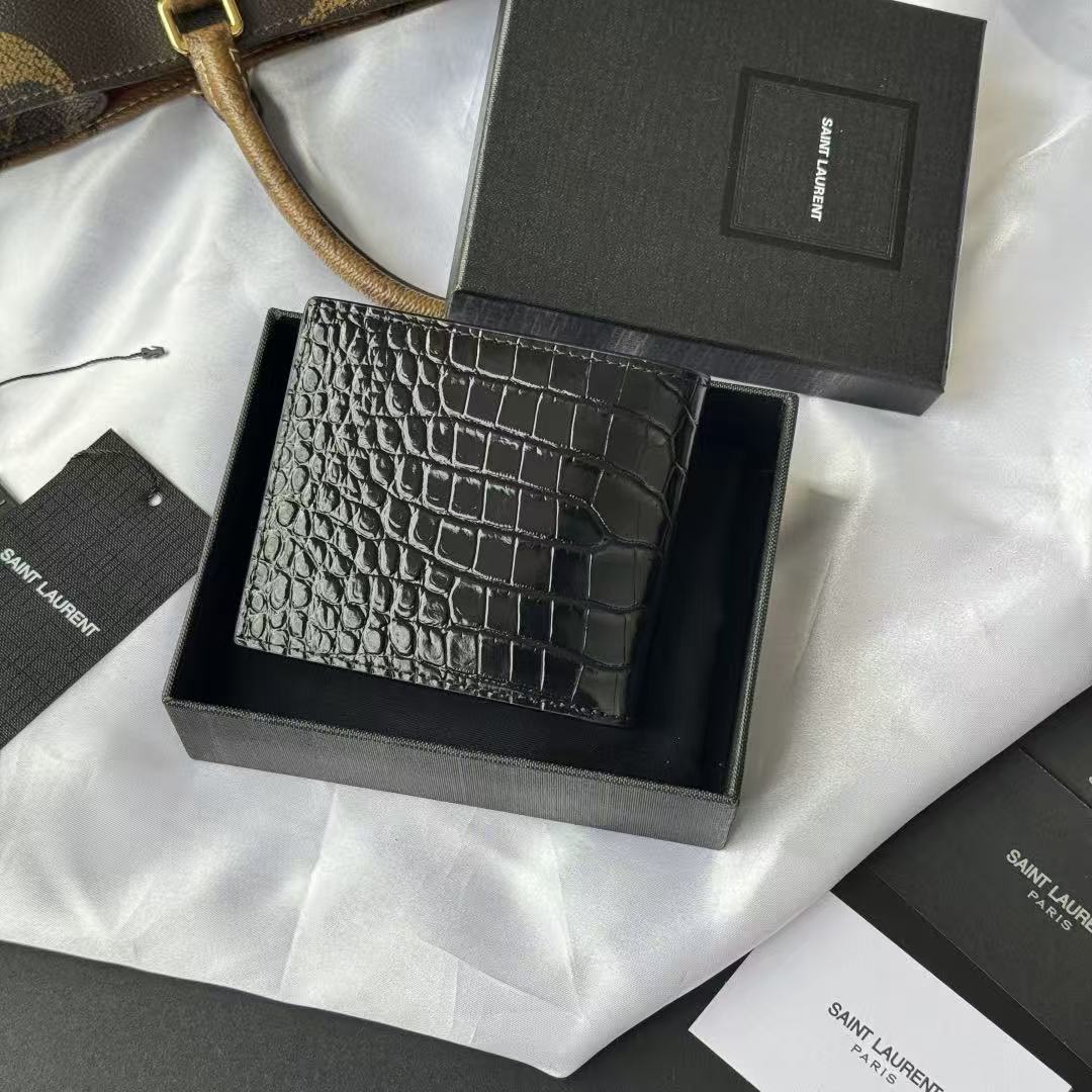 YSL Men Wallet Black Crocodile