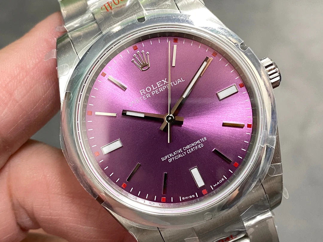 Rolex Watch Oyster Perpetual 39mm Silver Purple Dial