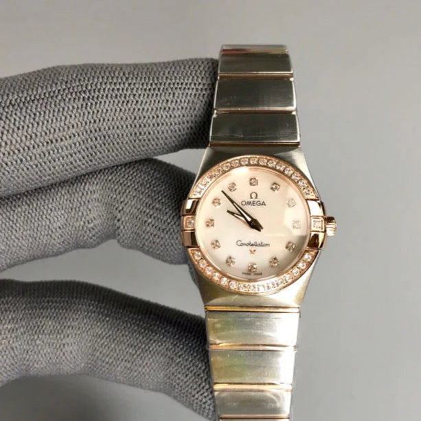 Omega Watch Constellation 27mm Diamond Silver Pink Gold
