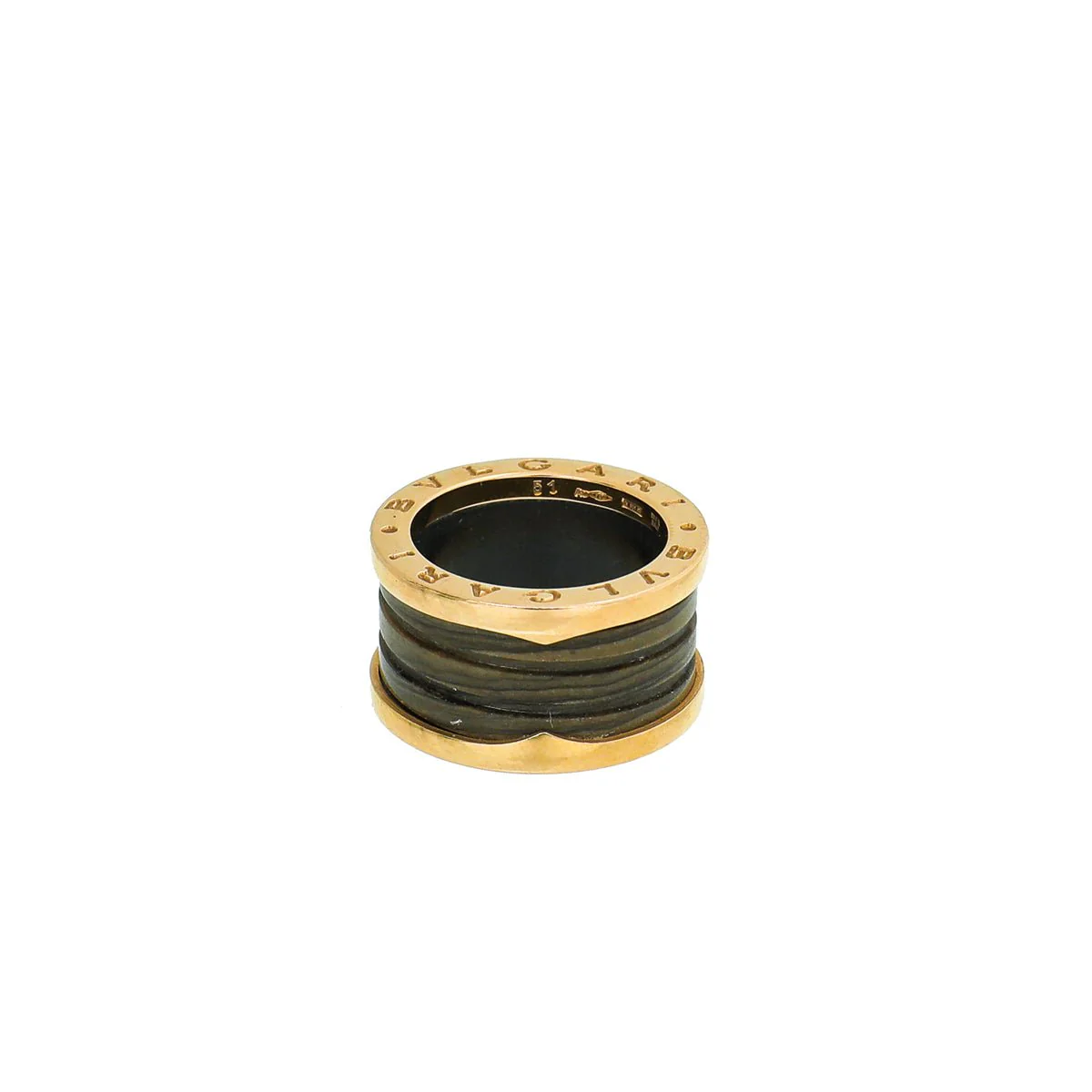 Bvlgari 18K Rose Gold Brown Marble B.Zero 4 Band Ring 51