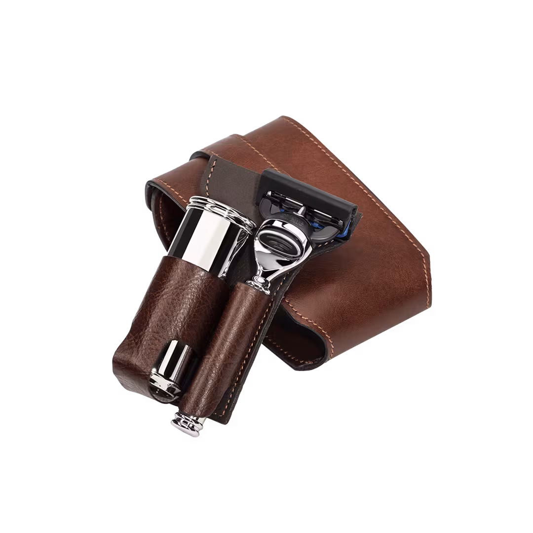 MÜHLE  Travel Florentine Leather Silvertip Fiber & Fusion Shaving Set