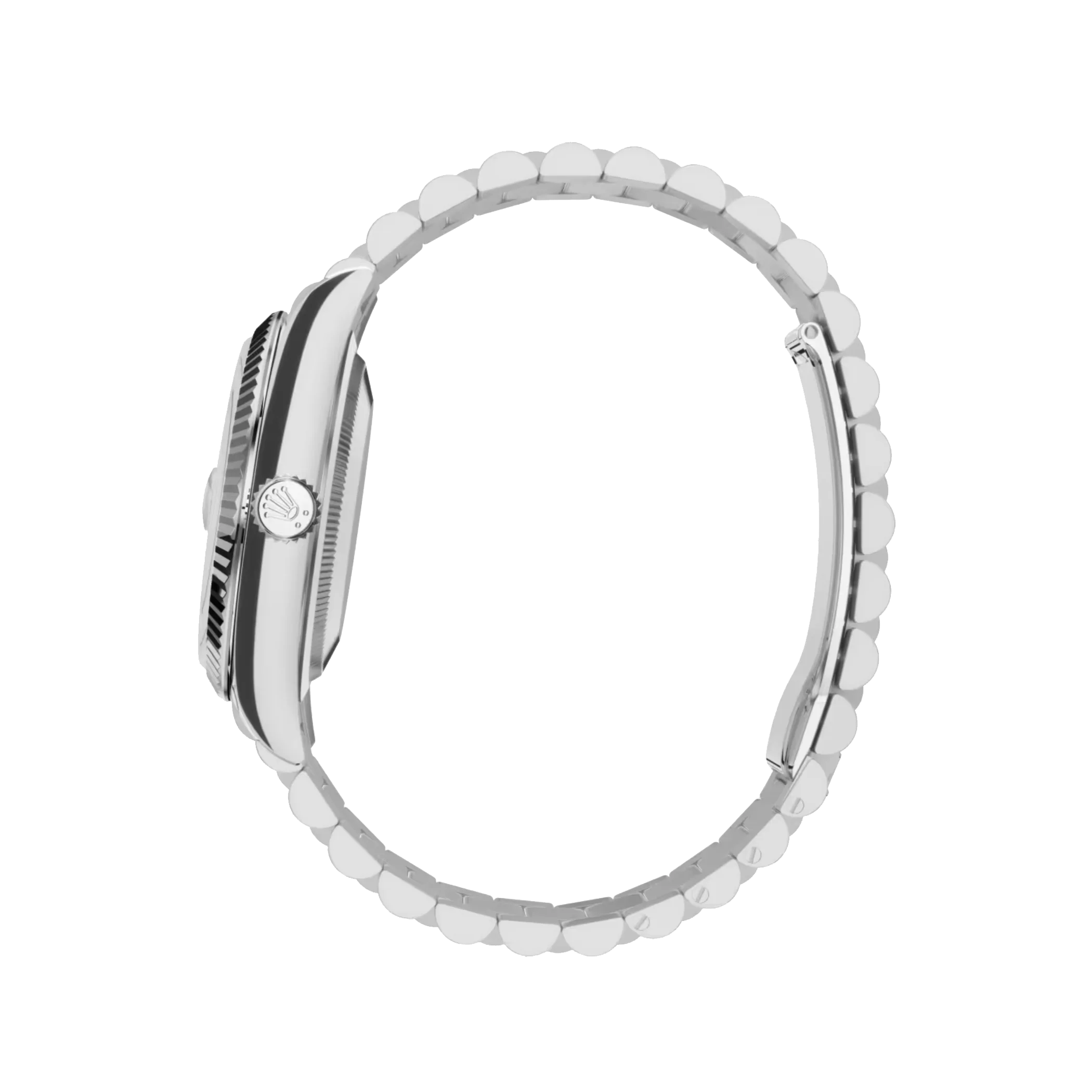 Rolex Day-Date: White gold, silver dial, fluted bezel, President bracelet, m128239-0005