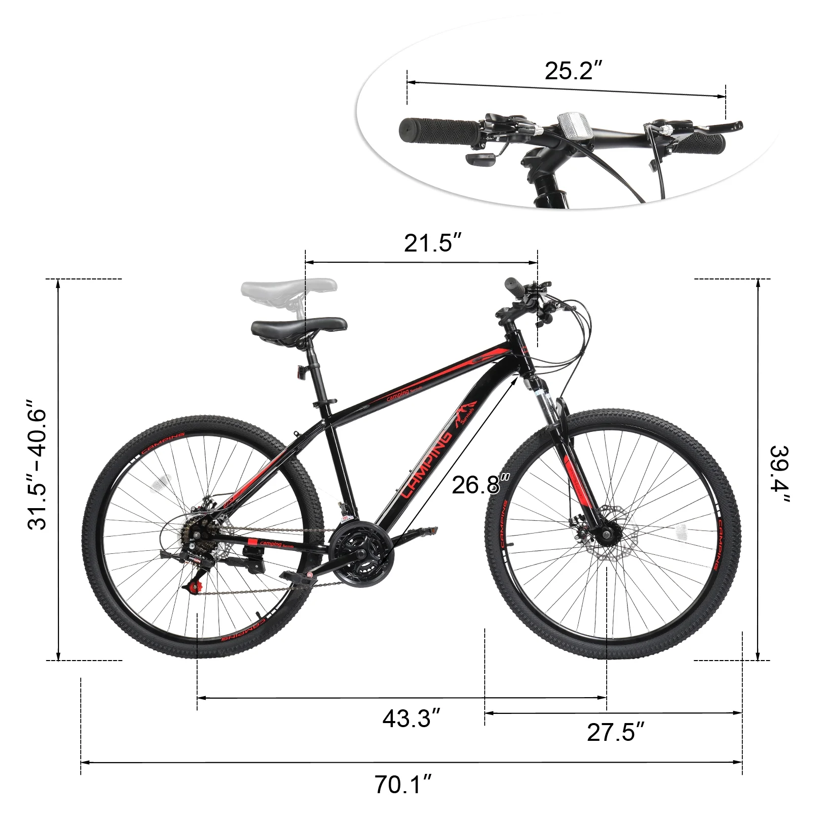 UBesGoo 27.5in Mountain Bike 21 Speed for Adult with Disc Brakes & Suspension, Black