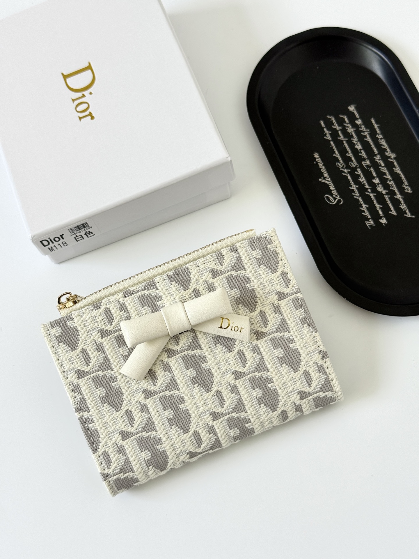 Dior Zipper Embroidered Bow Wallet Card Bag