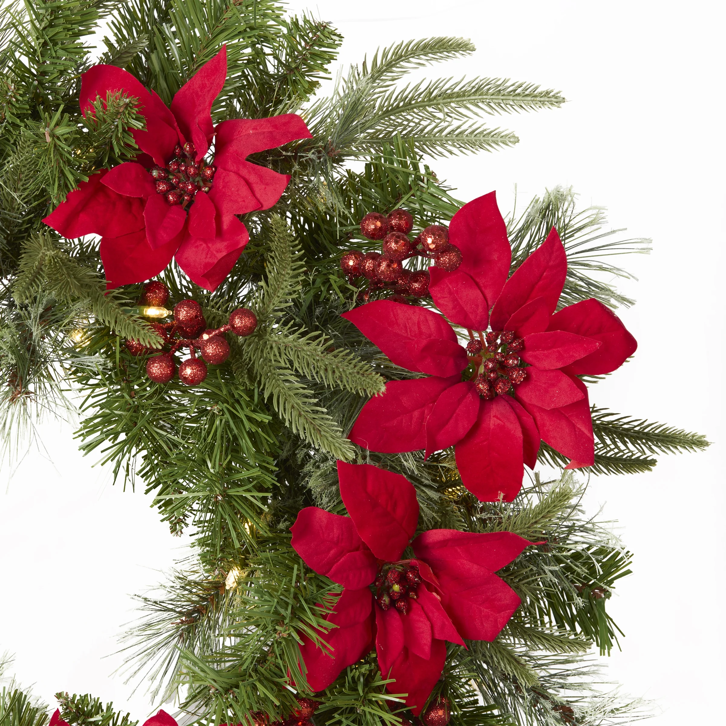26 in. Pre-Lit Feel Real® Artificial Christmas Wreath, 70 Warm White LED Lights, Battery Operated