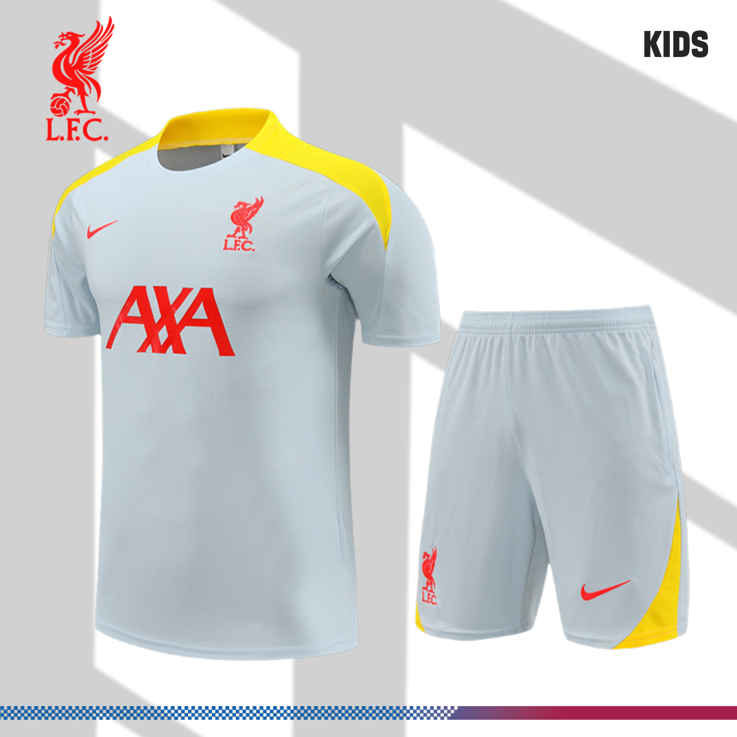 2024/2025 Liverpool Light Gray Kids Short Sleeve Training Clothes (Kids Kit)