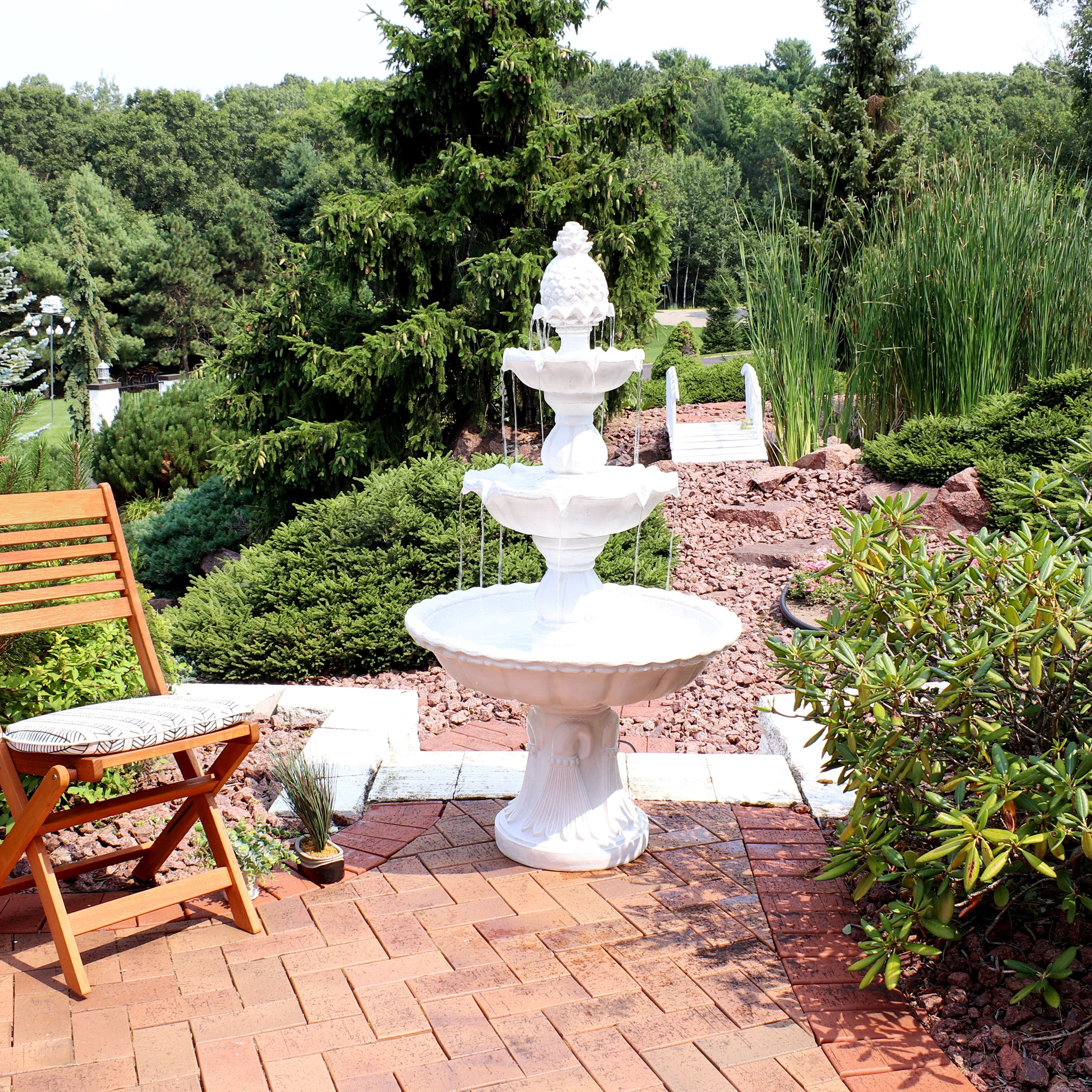 Sunnydaze 59"H Electric Fiberglass 3-Tier Welcome Pineapple Top Outdoor Water Fountain