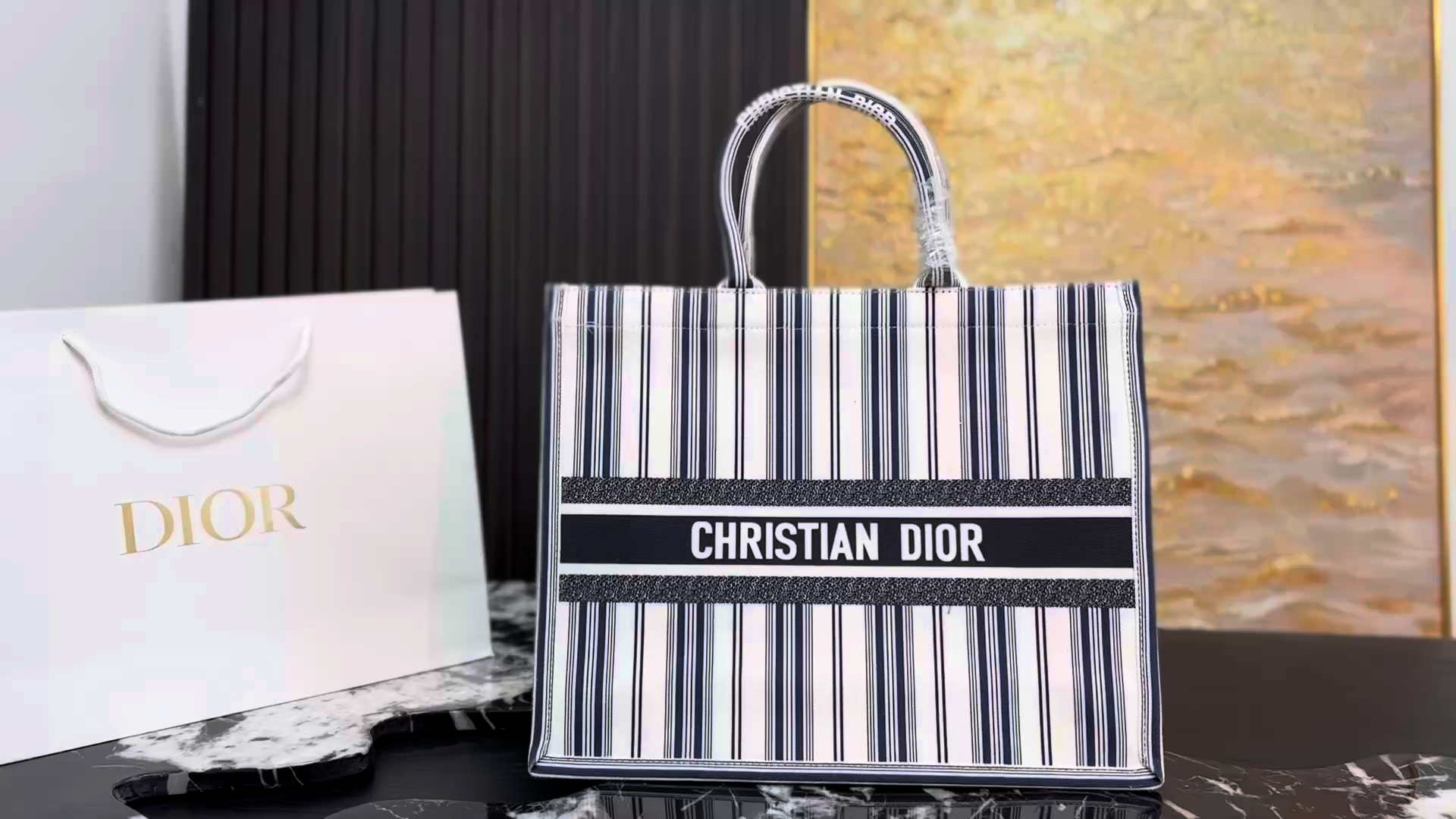 Dior Striped Tote Bag