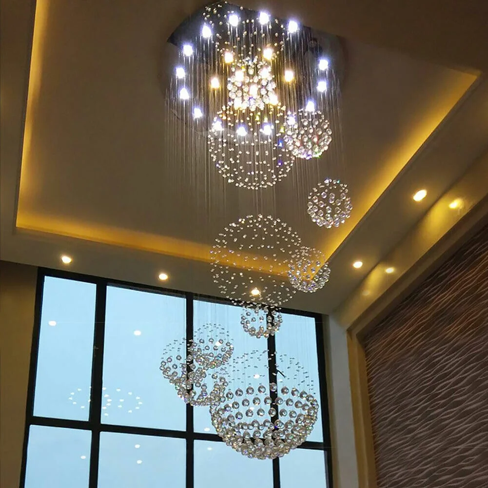 LED Crystal Modern 11-Light LED Polished Chrome Raindrop Pendant Light with Clear Glass Shade