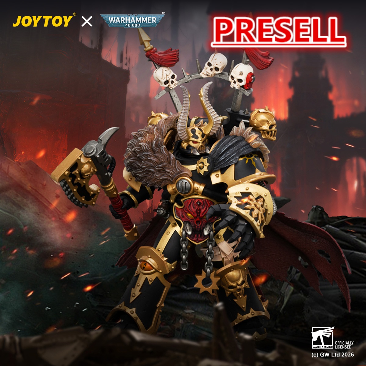 JOYTOY JT05046 Warhammer 40k 1:18 Black Legion Chaos Lord with Power Fist, Plasma Pistol and Astartes Chainblade - JOYTOY WORLD