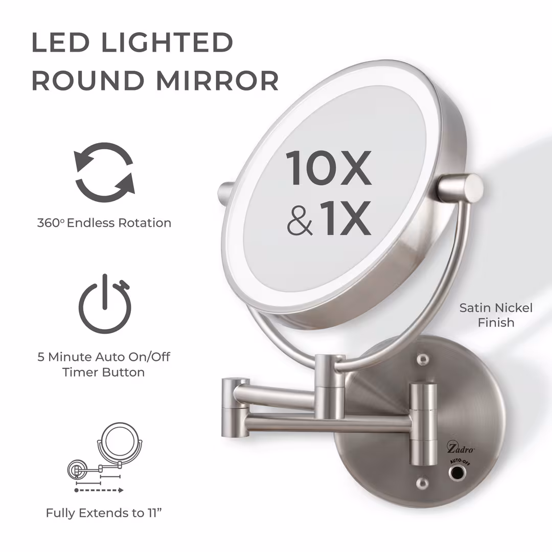 Zadro  Cordless LED Lighted Wall Mounted Makeup Mirror 10X/1X