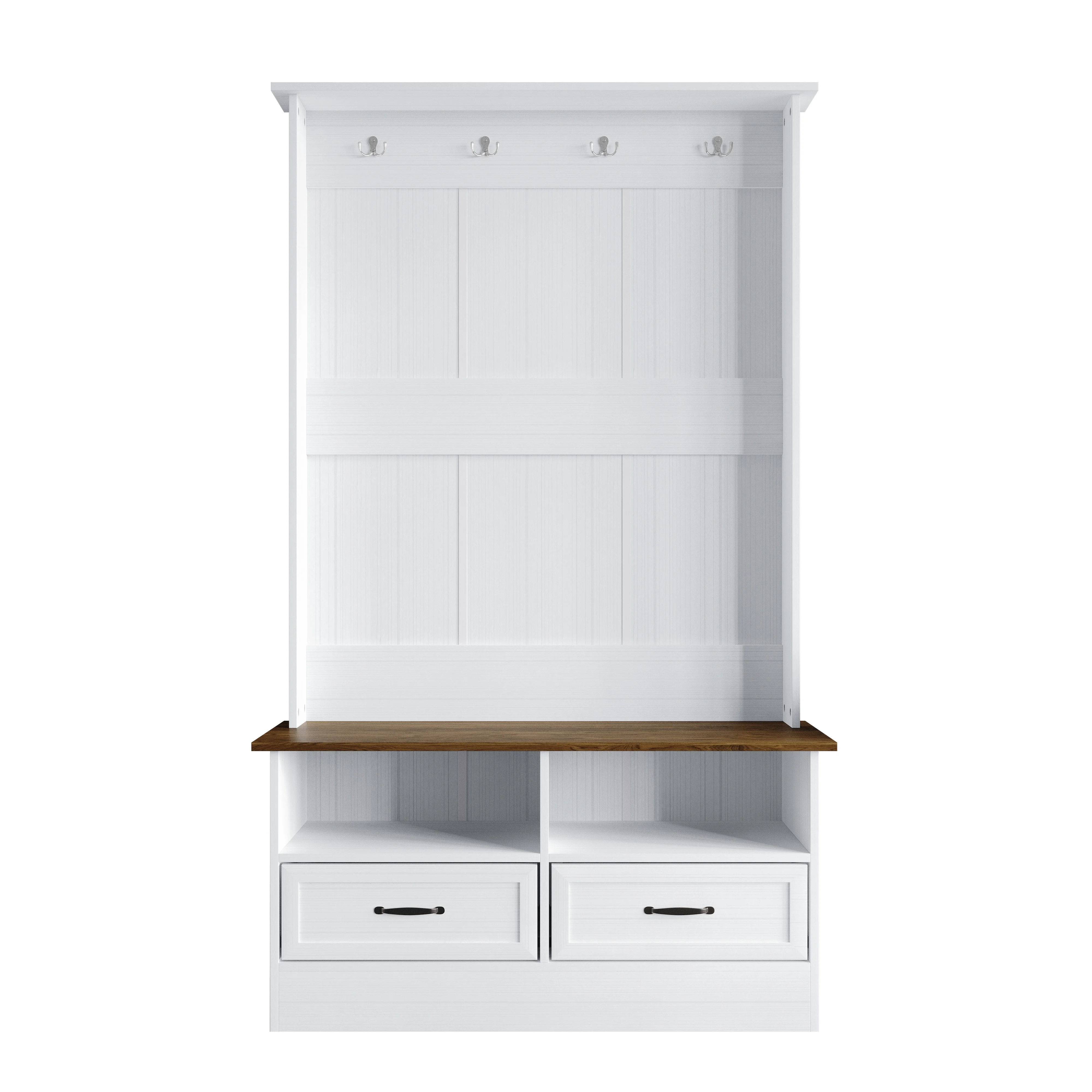 Castle Place Contemporary Hall Tree with Storage Cabinet, White
