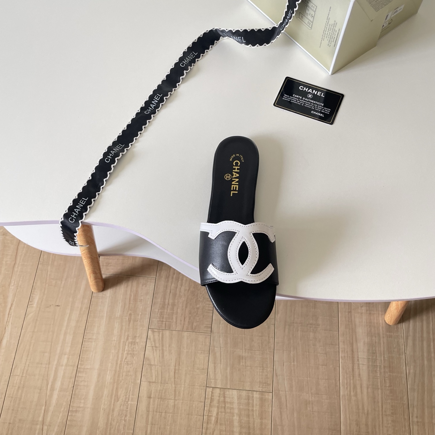 Chanel 26P Double C Two-Tone Flat Slippers