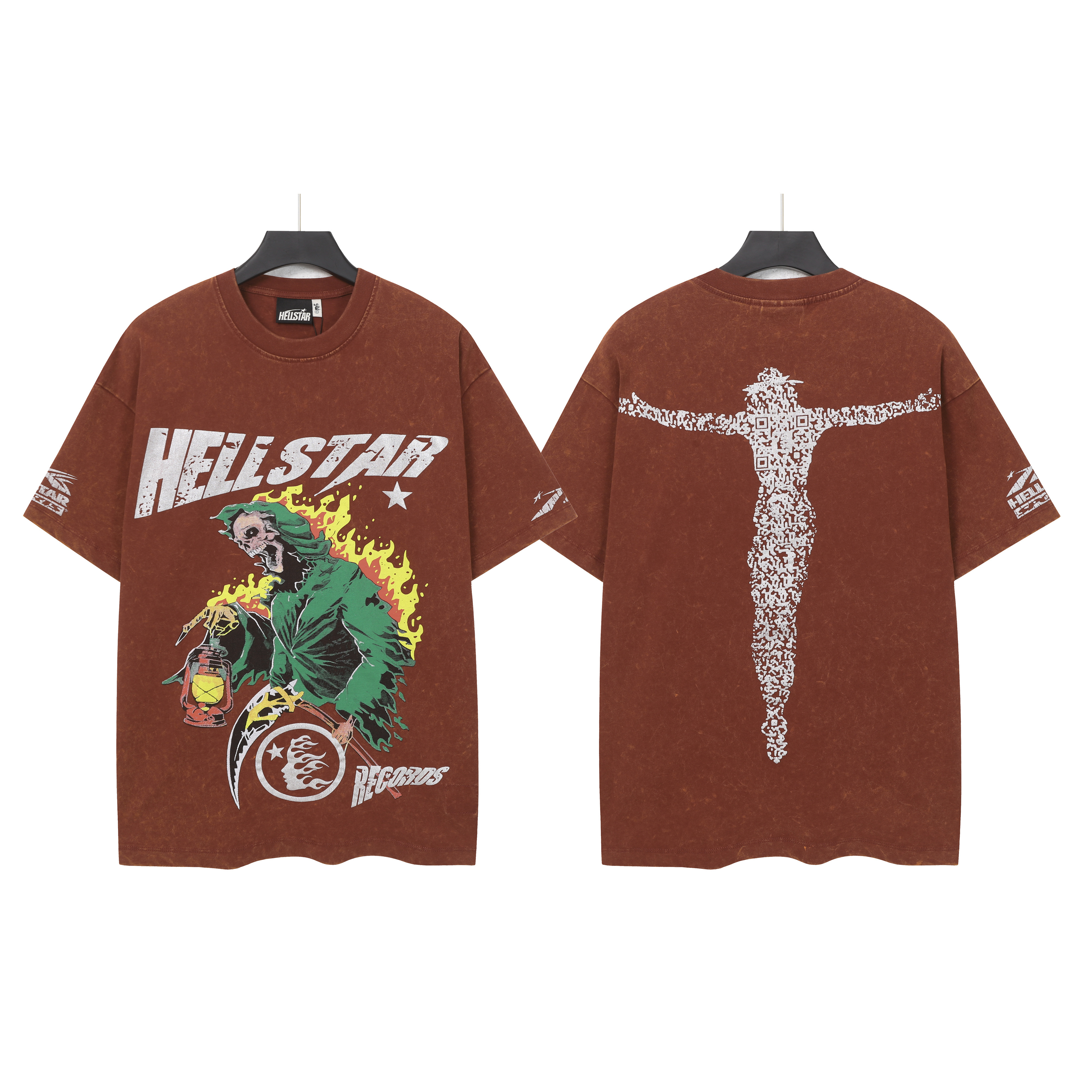 Washed brick red cross-border street fashion brand pure cotton T-shirt