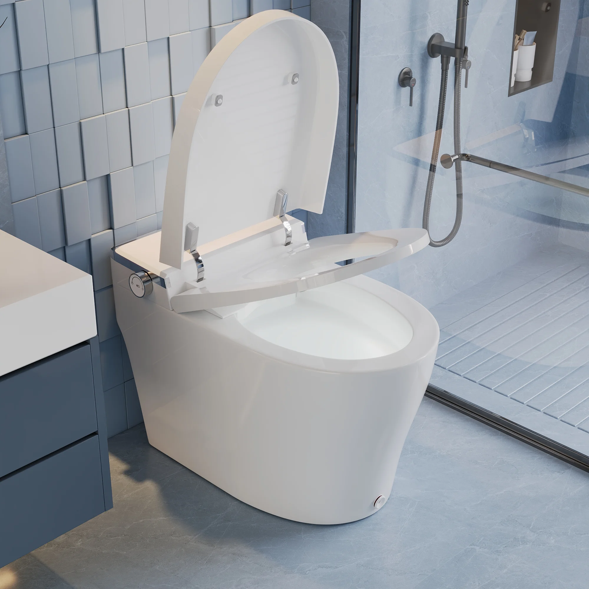 Elongated Bidet Toilet 1.28 GPF in White with Remote, Blackout Flush, Auto Flush, Heated Seat and Warm Air Dryer