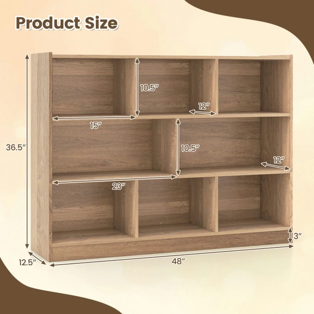 Spaco 3-Tier Open Bookcase 8-Cube Floor Standing Storage Shelves-Natural, Tall Bookshelf, Shelves for Living Room, Home Office, Bedroom, Balcony