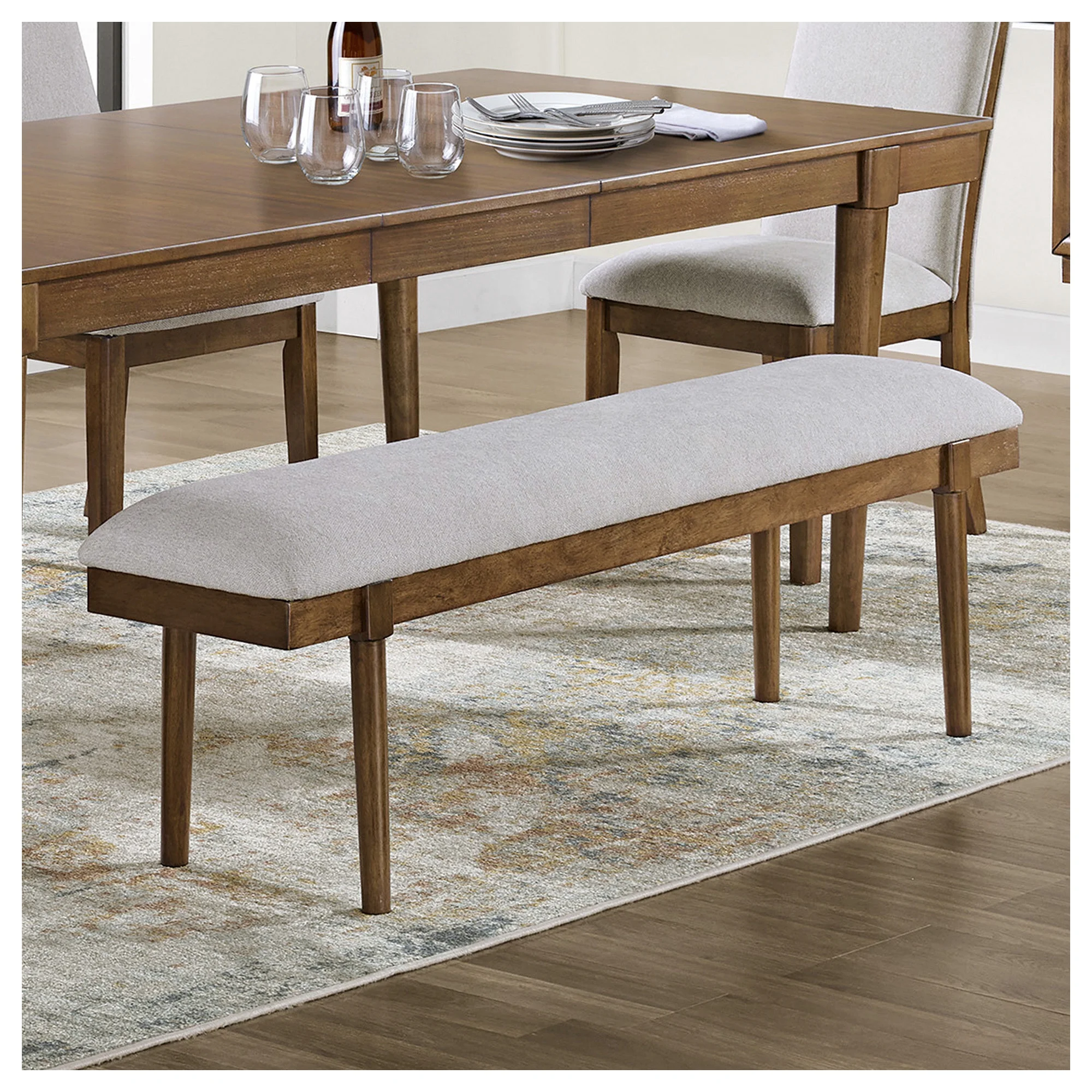 Signature Design by Ashley Lyncott 59" Upholstered Solid Wood Frame Dining Bench, Gray/Brown