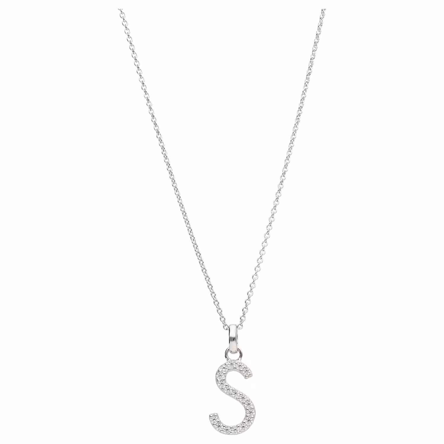 Kette Buchstabe S mit Zirkonia Steine, Silber 925