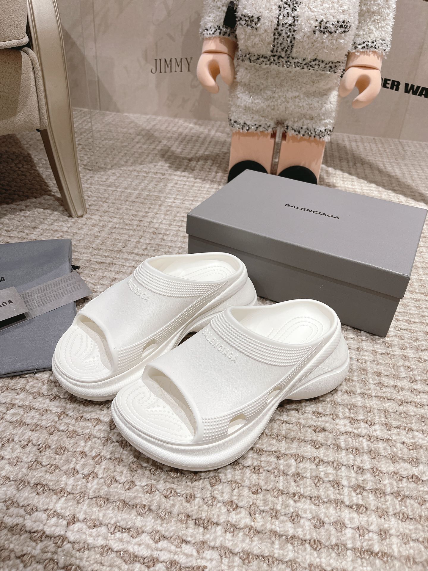 Balenciaga x Crocs Molded Rubber Wave Debossed Logo Sole Pool Slides