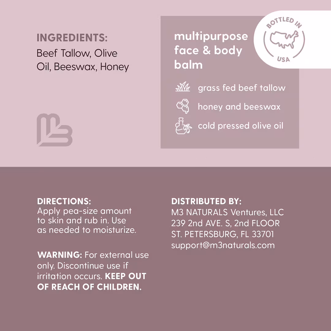 M3  Grass Fed Beef Tallow Balm