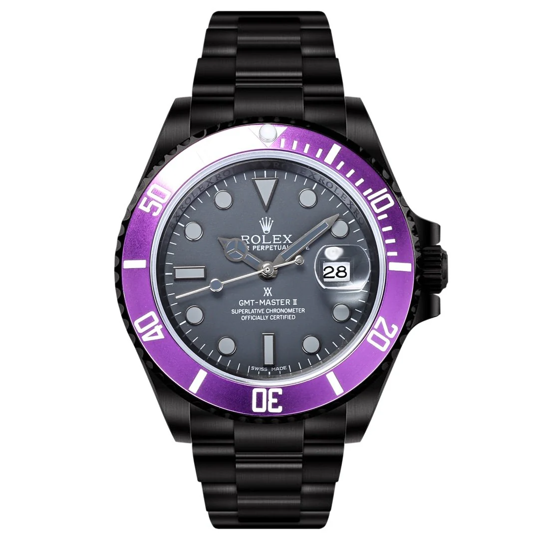 Rolex Watch GMT - MASTER II CUSTOM BLACK CASE PURPLE BEZEL Watch