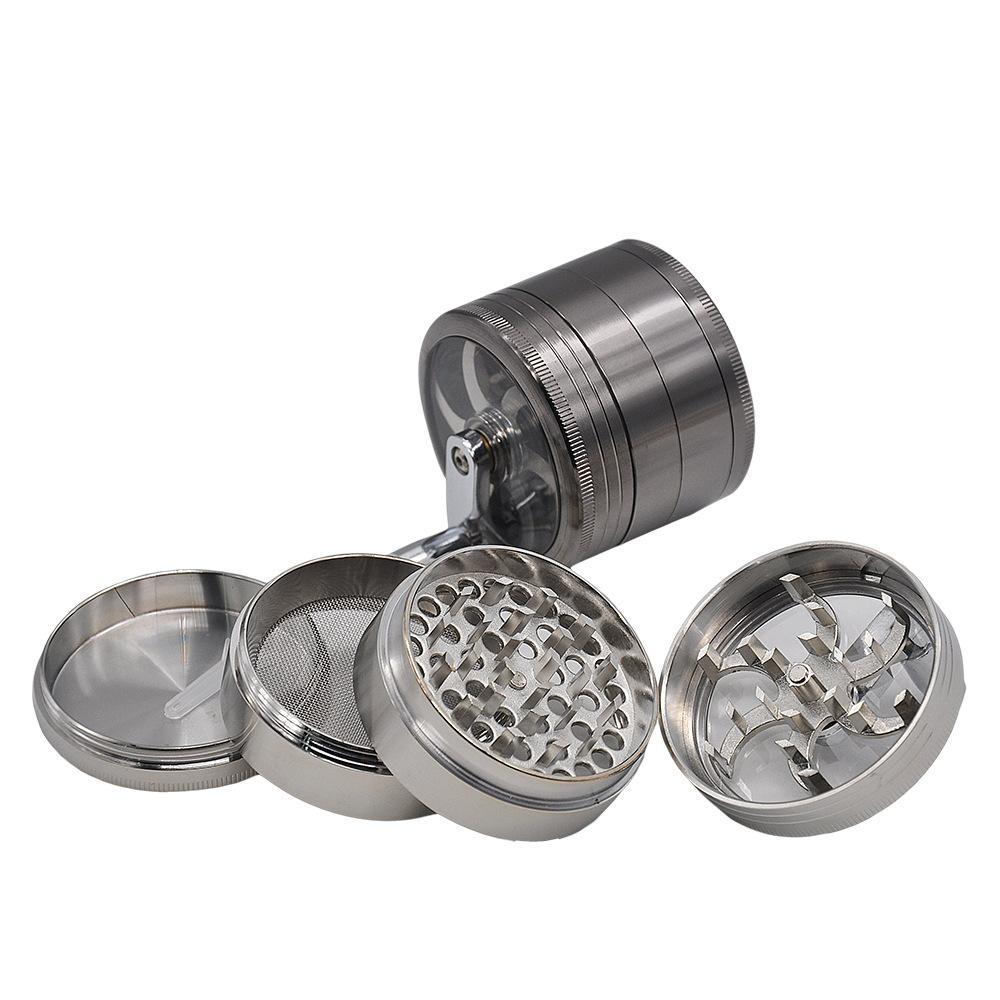 Crank Herb Grinder With Handle Zinc Alloy 4 Layer 63MM (2 Color)