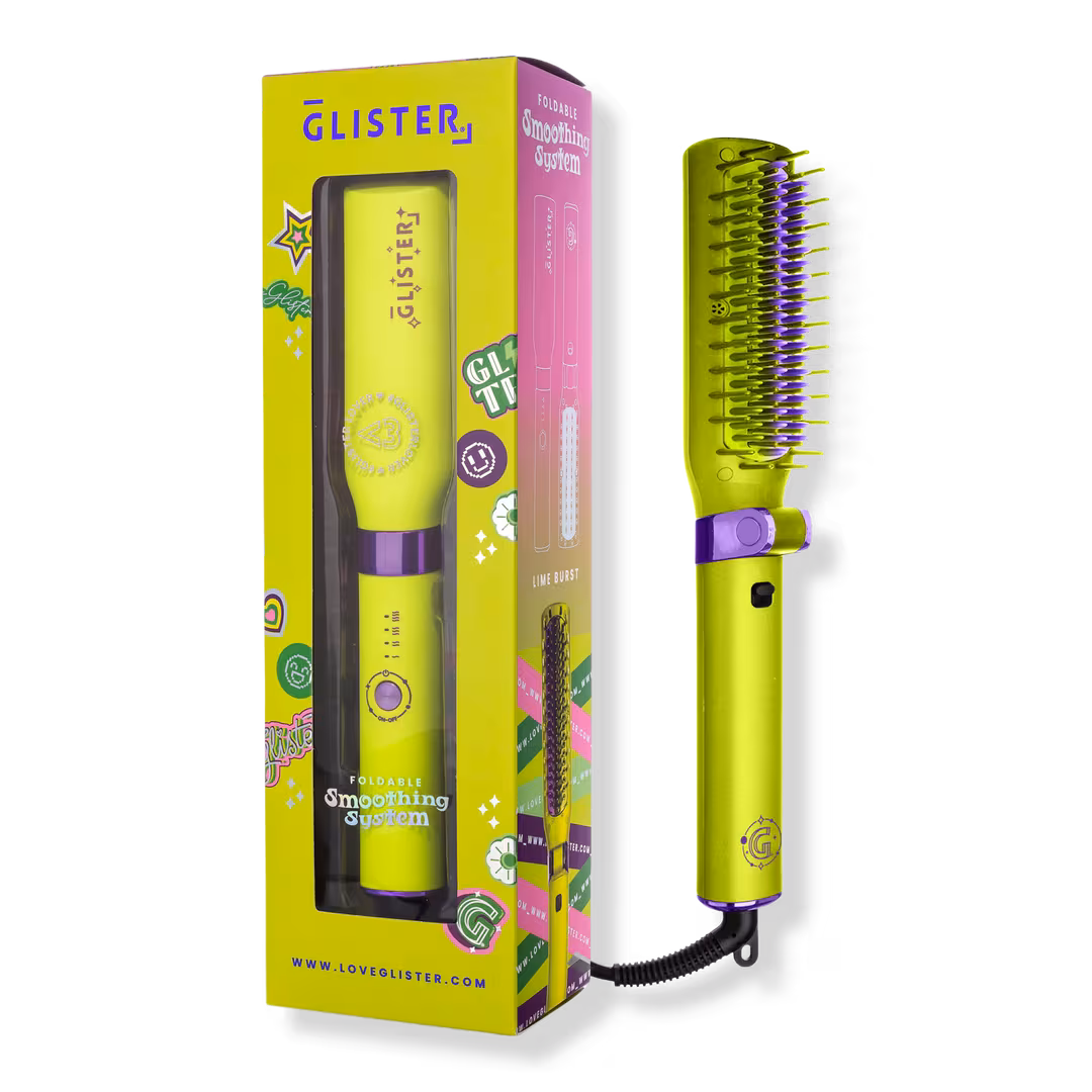 GLISTER  Foldable Tourmaline Gem Anti-Frizz Hot Smoothing Brush