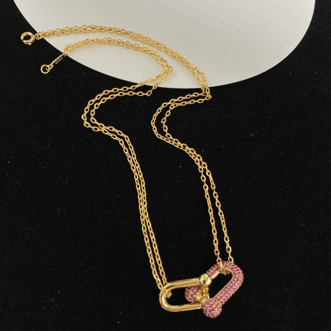 Tiffany Double Pendant Necklace with Pink Diamonds