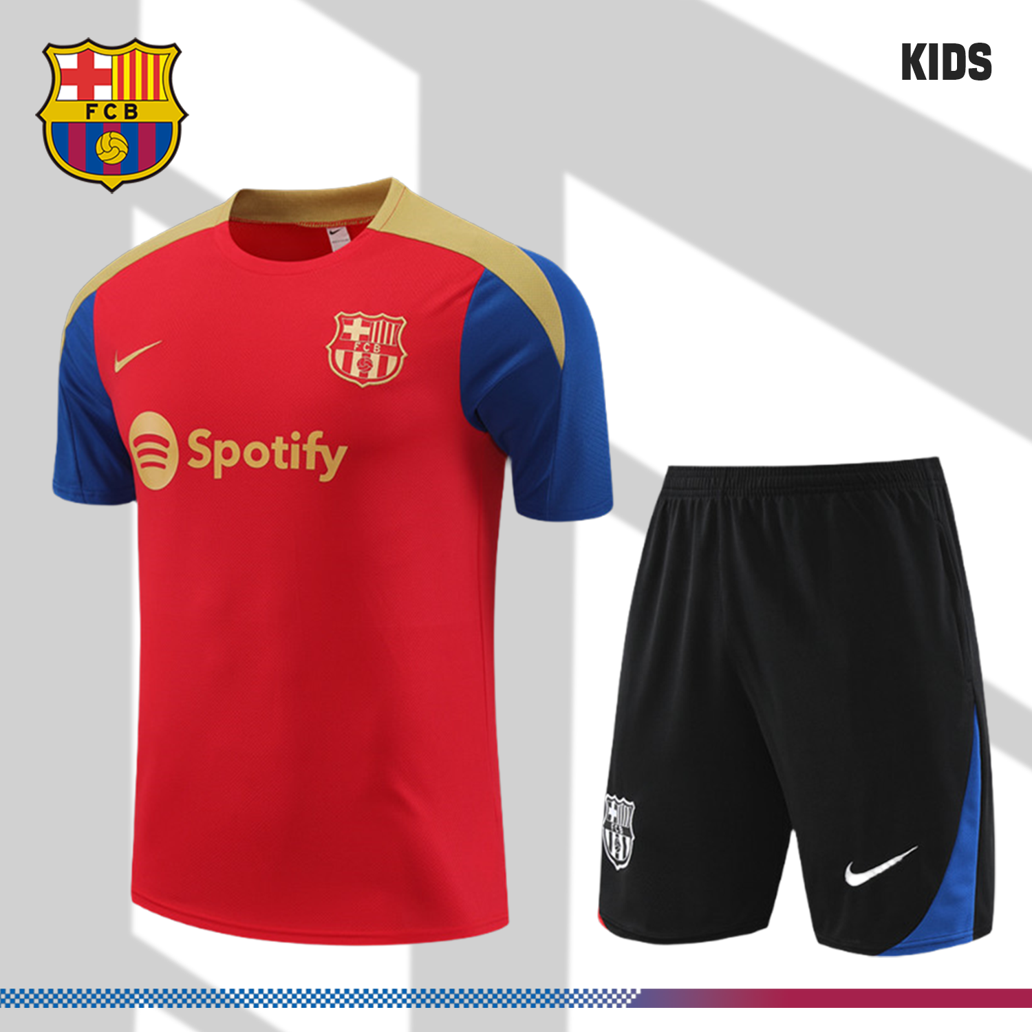 2024/2025 Barcelona Red Kids Short Sleeve Training Clothes (Kids Kit)