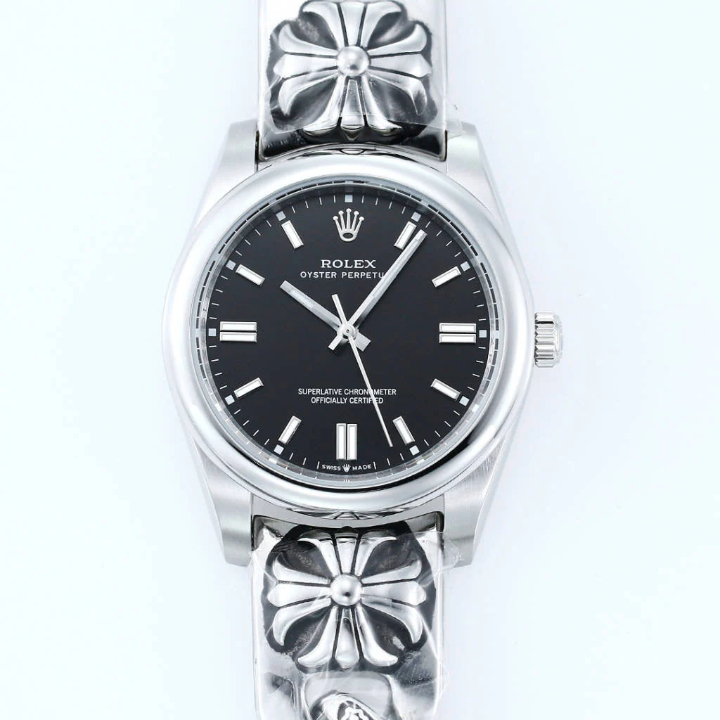 Rolex Watch Oyster Perpetual 41mm Silver Black Dial