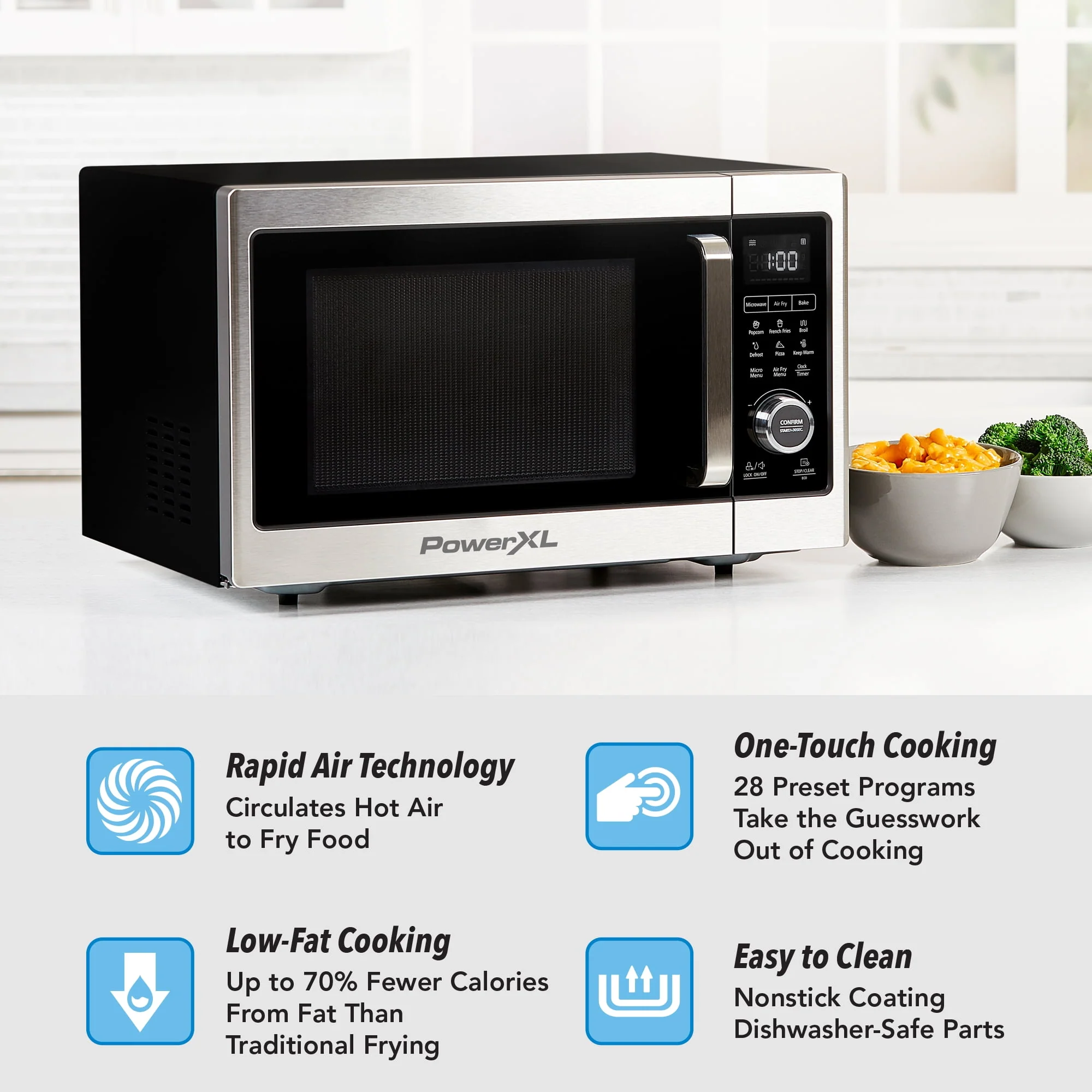 PowerXL Microwave Air Fryer Plus, Stainless Steel / Black, 1cu. ft.