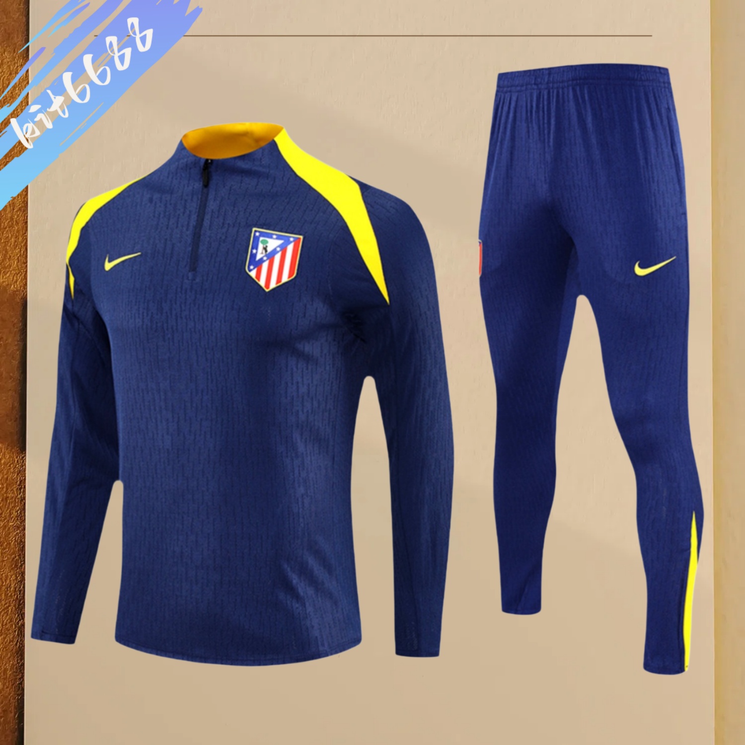 2025/2026 Atletico Madrid Dark Blue Kids Half Zip Training Clothes (Kids Kit)
