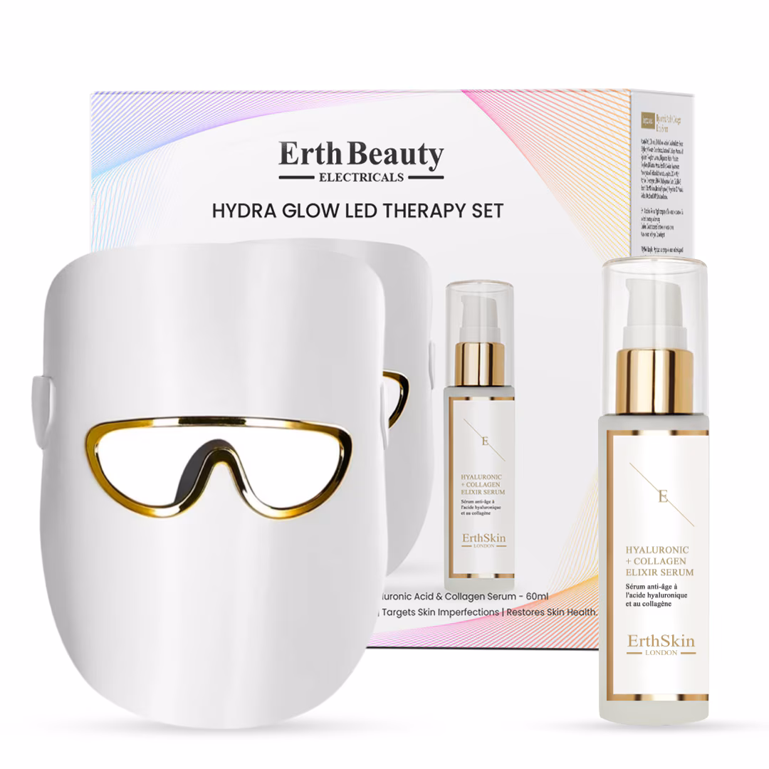 Hydra Glow LED Therapie Set (LED-Lichttherapie-Maske Weiß mit HA-Serum)