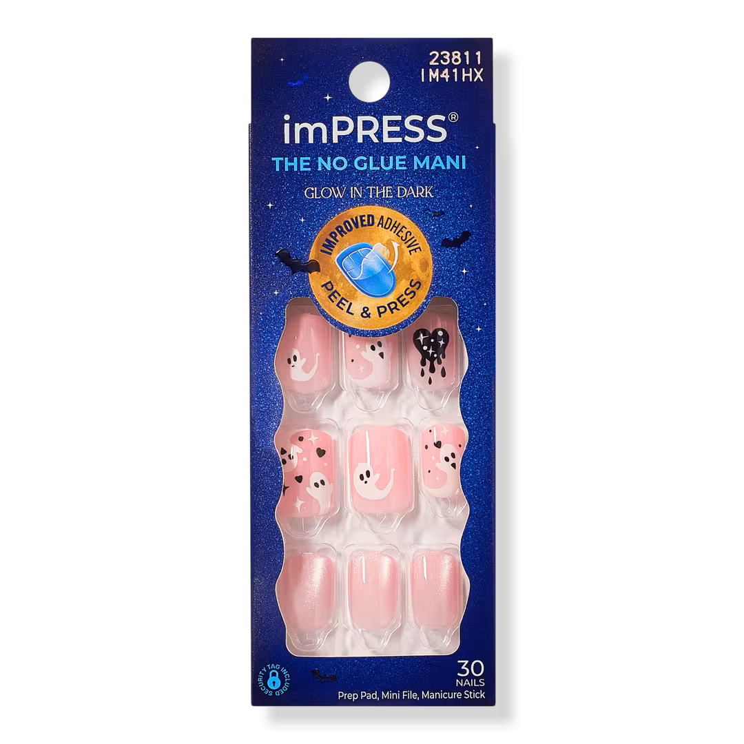 Kiss  Impress Design Short Squoval Press On Nails, Blood Moon