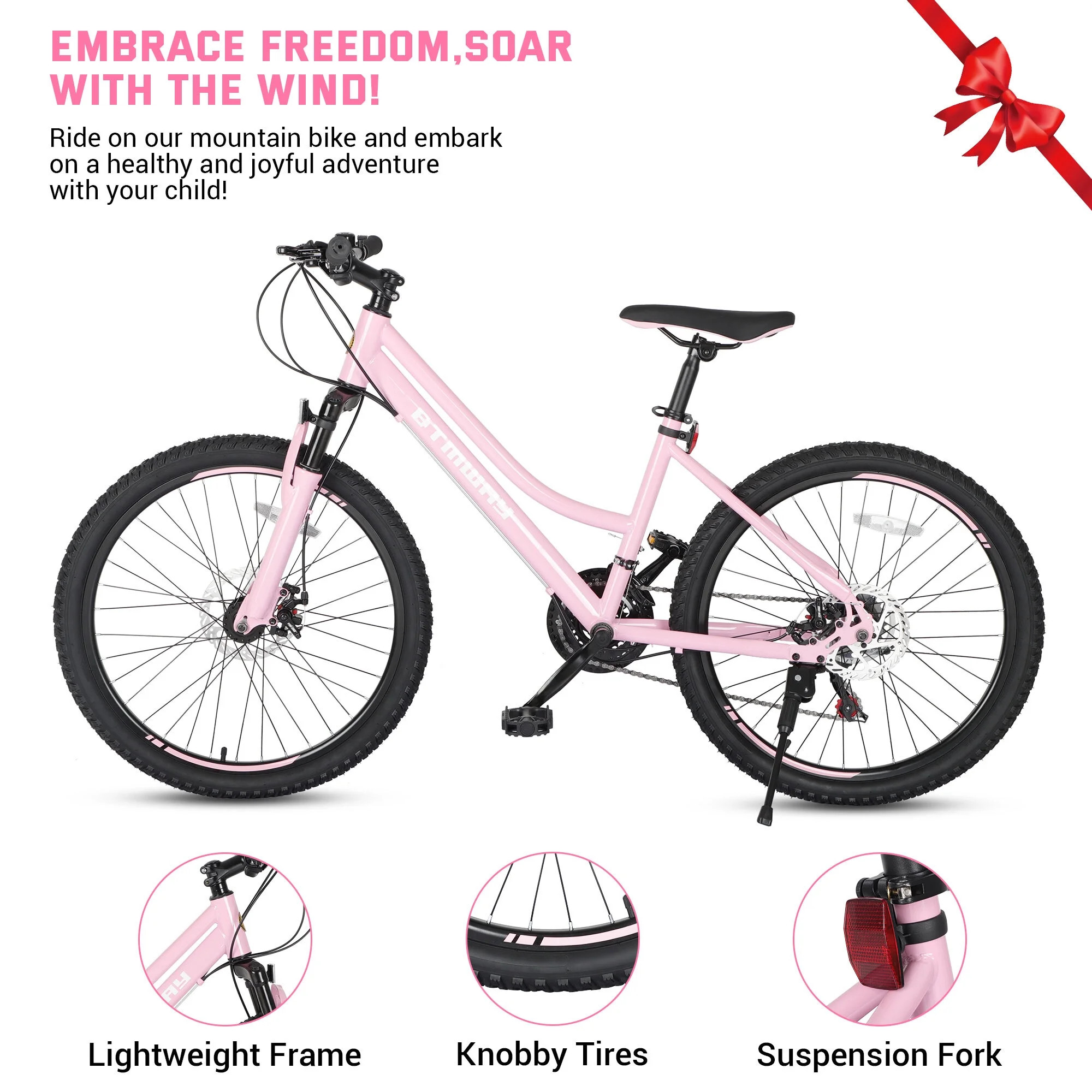 SHINPT 24" Mountain Bike for Teenagers and Adult, Mountain Bicycles with Dual Disc Brakes, Shimano 21 Speeds Bicycles for Men Women, Adult Bicycle with Comfort Saddle, Commuter Bike