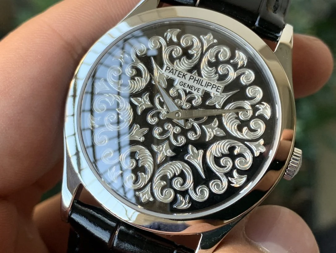 Patek Watch  CALATRAVA 38 PLATINUM HAND-ENGRAVED BLACK DIAL