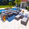 Tuscany 19-Piece Resin Wicker Outdoor Patio Furniture Combination Set with Sectional Set, Round Dining Set, and Chaise Lounge Set (Half-Round Gray Wicker, Polyester light Gray)