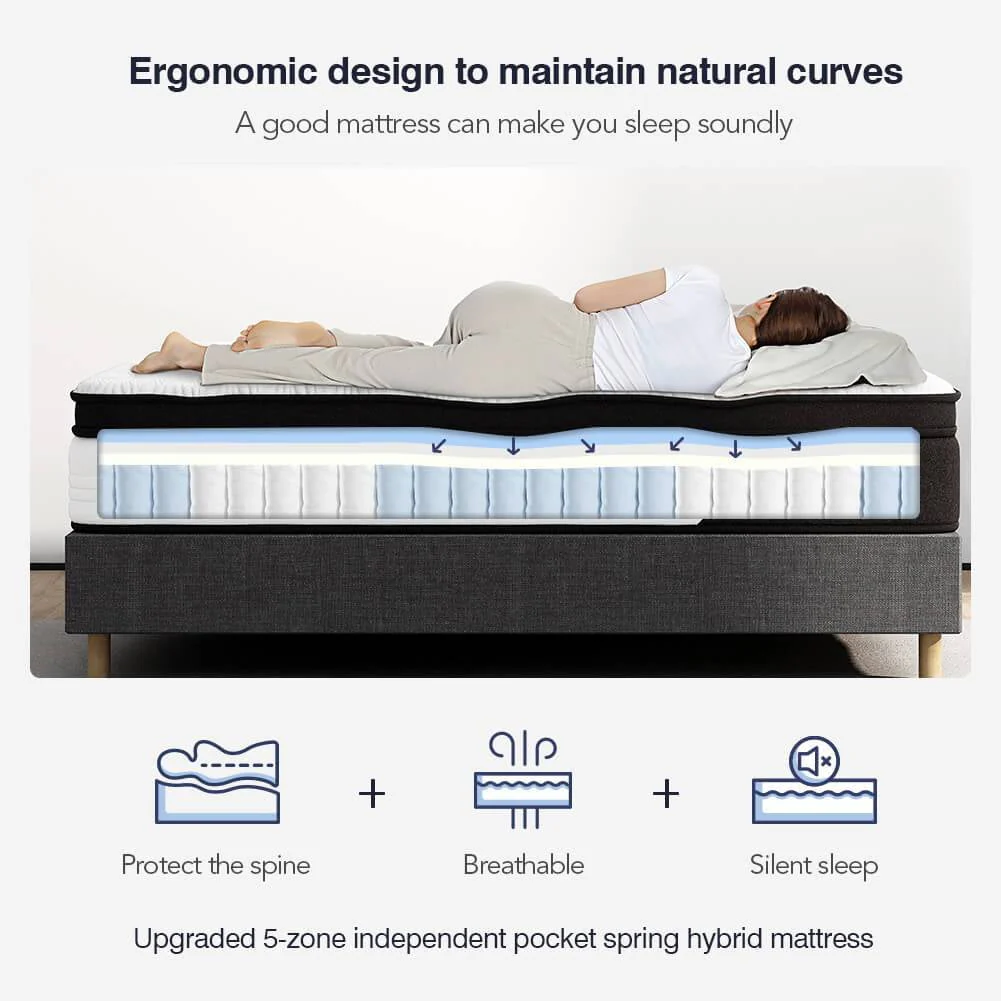 Avenco Queen Size Hybrid Mattress, 12-Inch Mattress in a Box, Pocketed Innerspring and Memory Foam Mattress, Medium Firm with Pillow Top, Supportive