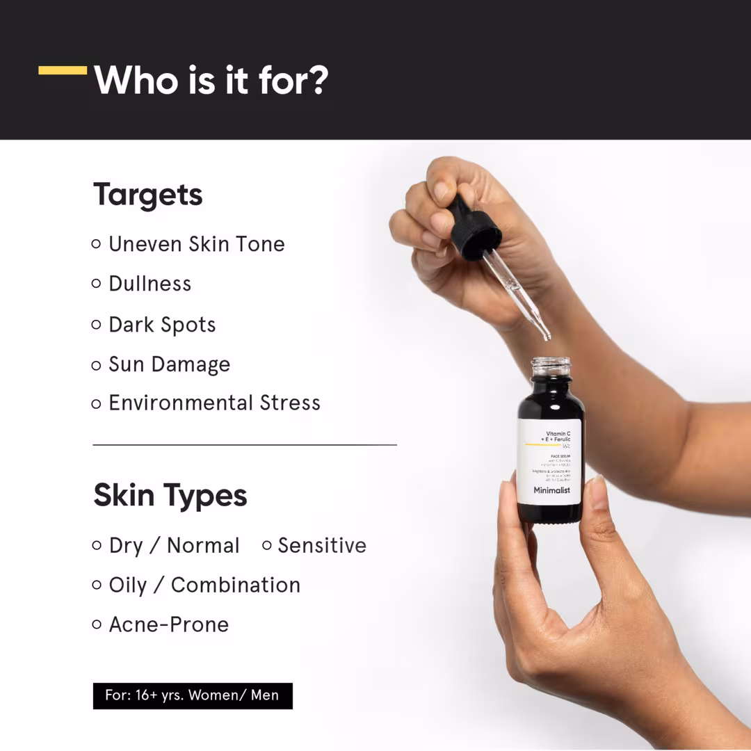 Minimalist  Vitamin C + Vitamin E + Ferulic 16% Face Serum for Anti Aging & Glow