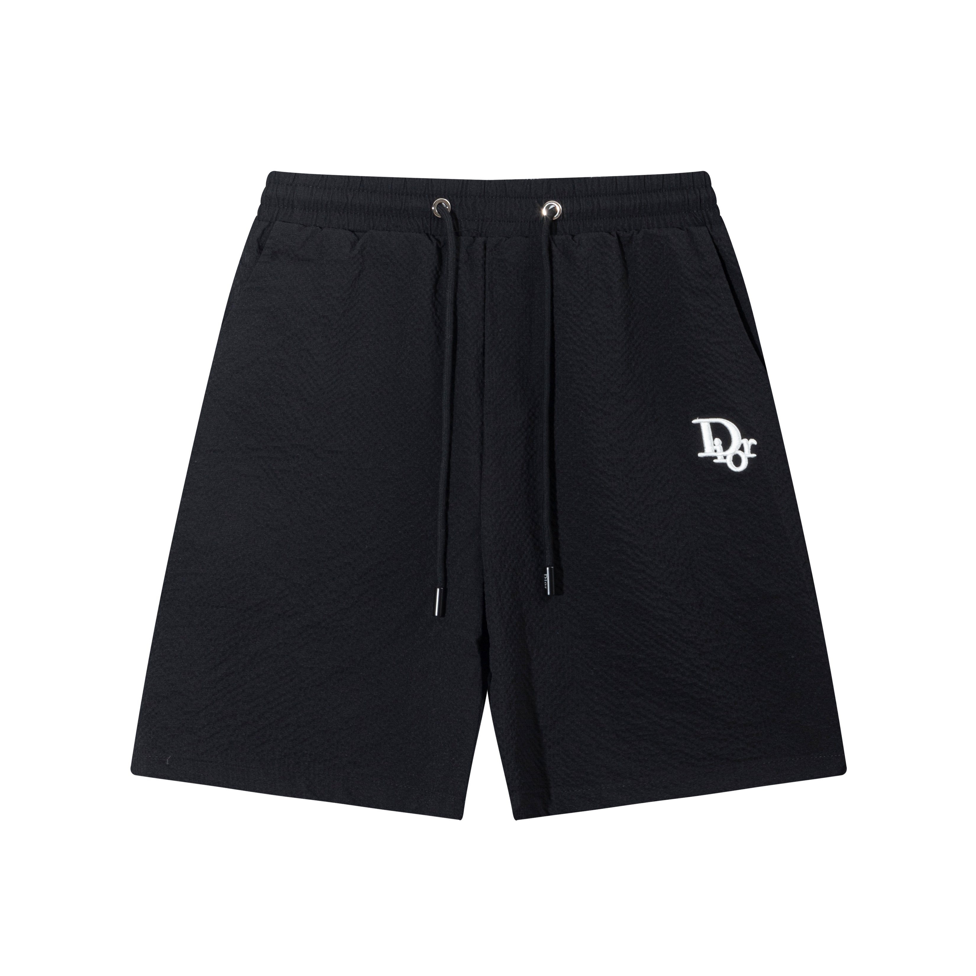 Dior Style White Italic Embroidered Logo Casual Shorts
