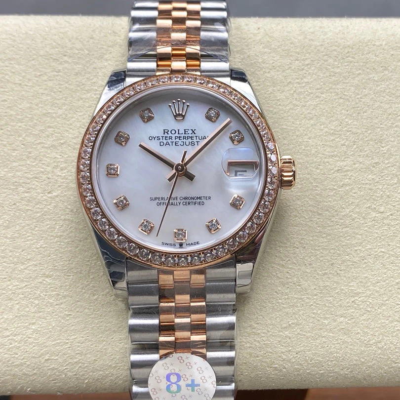 Rolex Watch Datejust 31mm Pink Gold Steel Diamond Bezel White Mop Dial