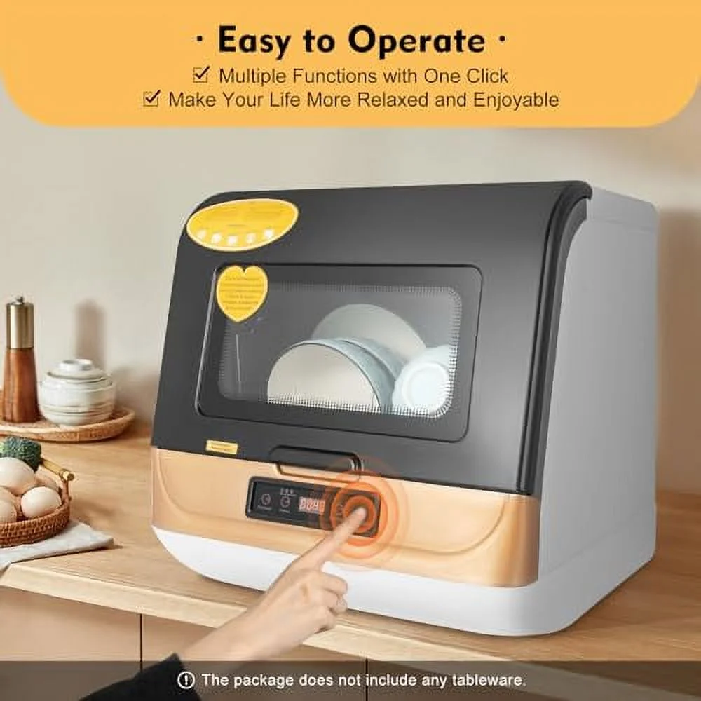 1200W 110V Portable Countertop Dishwasher, 5-Liter Compact Dishwasher, Automatic Dishwasher with 4 Washing Programs+360�� Streak-Free Deep Cleaning, Dishwasher for Apartment/Office/