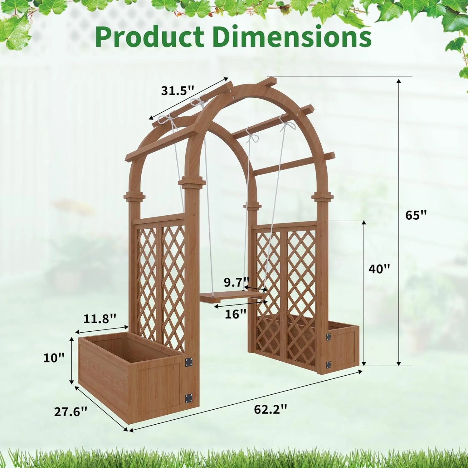 Wooden Garden Arbor with Planter&Swing,Outdoor Arbor Trellis for Climbing Plants, Roses, Vines, Outside Pergola Planter, Garden Arch for Lawn Backyard Wedding Ceremony Bridal Party