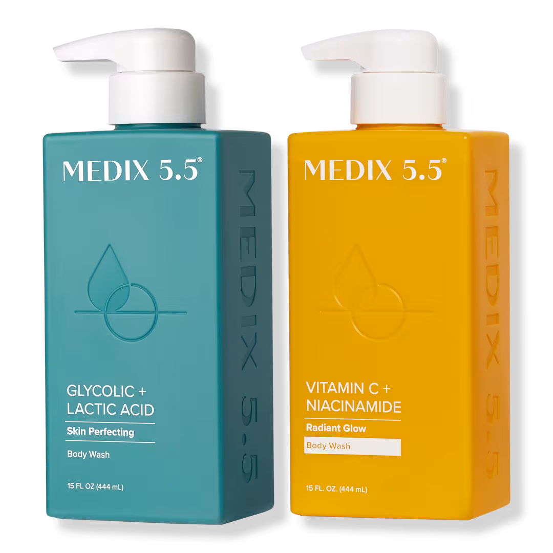 Medix 5.5  Cleanse + Glow Duo | Vitamin C + Niacinamide Body Wash, Glycolic + Lactic Acid Body Wash