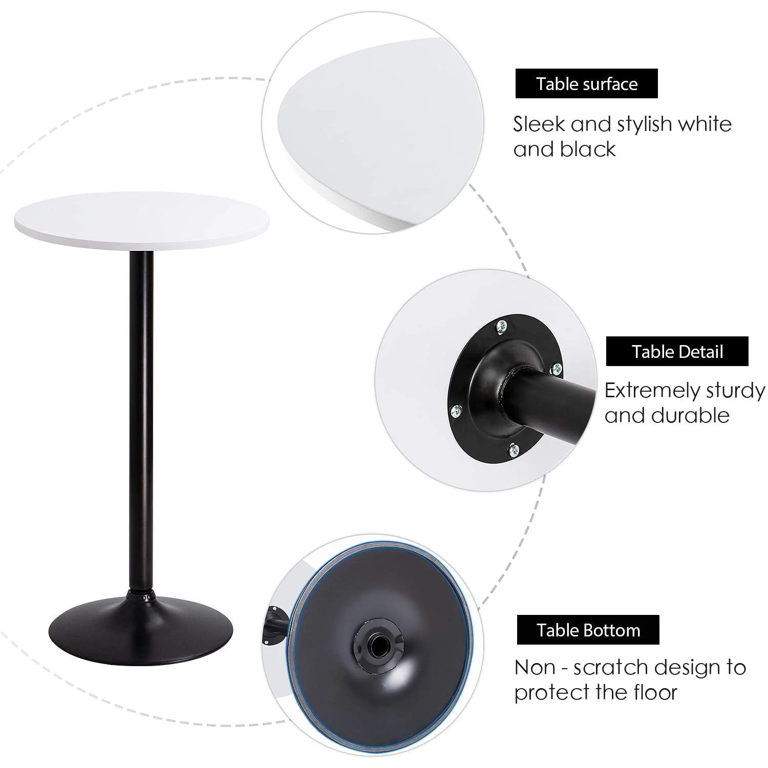 LACOO Round Bistro Pub Table 23.8" Bar Height Cocktail Table with Metal Leg and Base, White