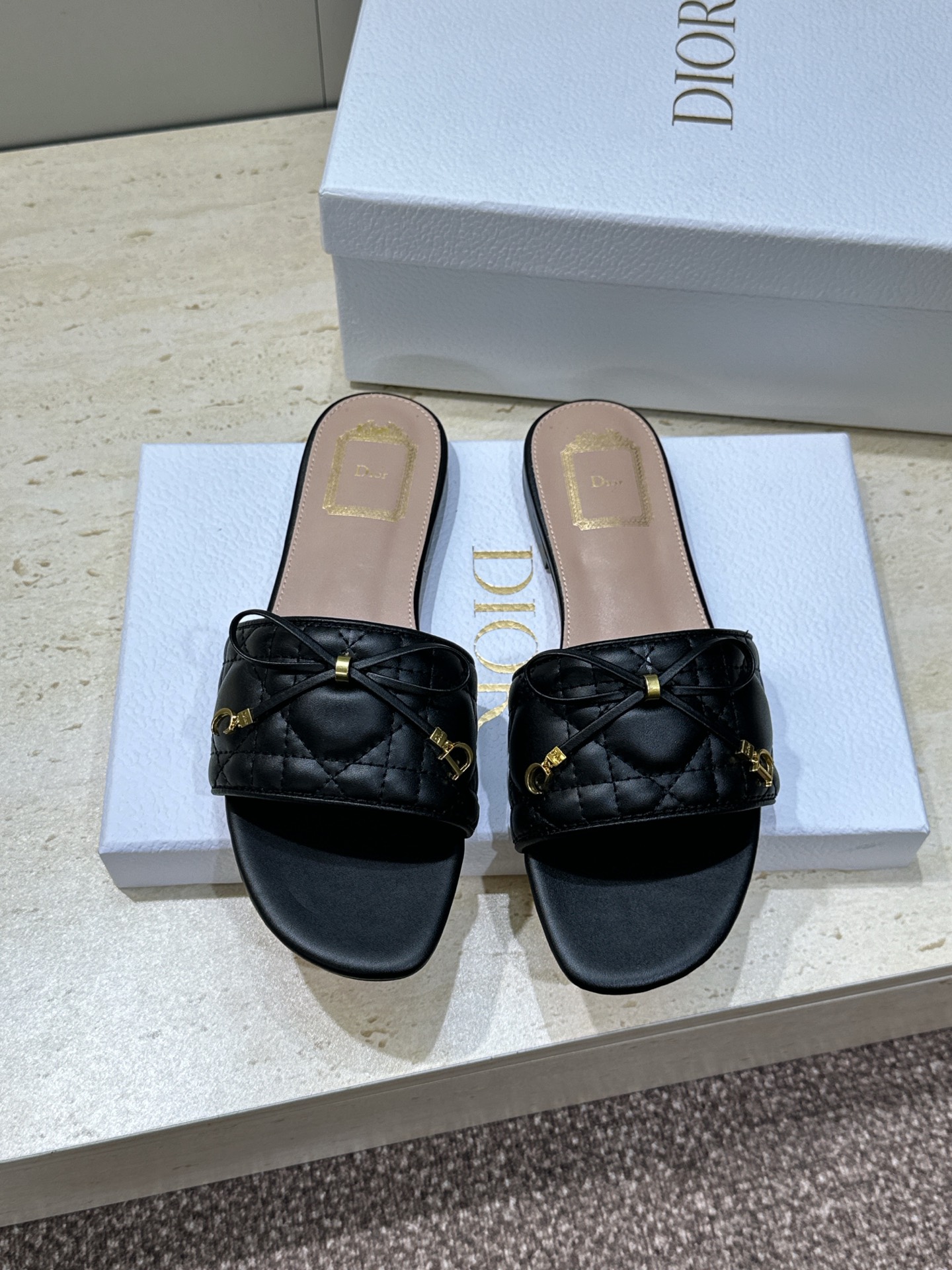 Dior Logo-Print Bow Heeled Mule Sandals