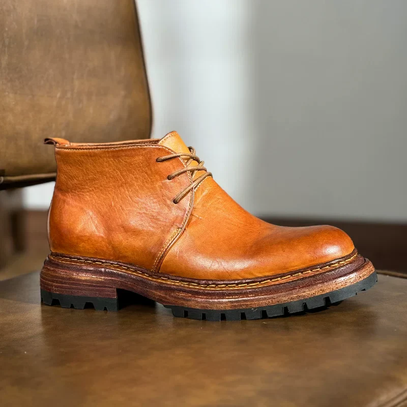 Heavy-washed horse leather locomotive paratrooper boots