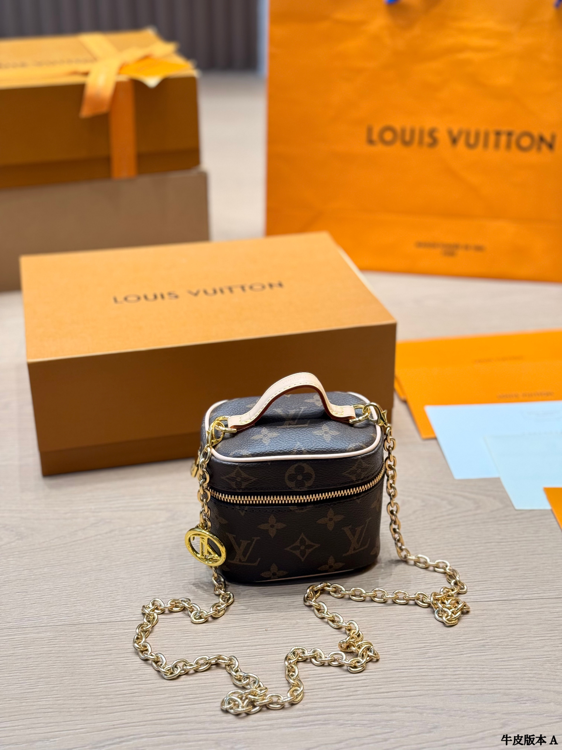 LV Nano Monogram Canvas & Embossed Taurillon Leather Compact Vanity Case Crossbody Bag