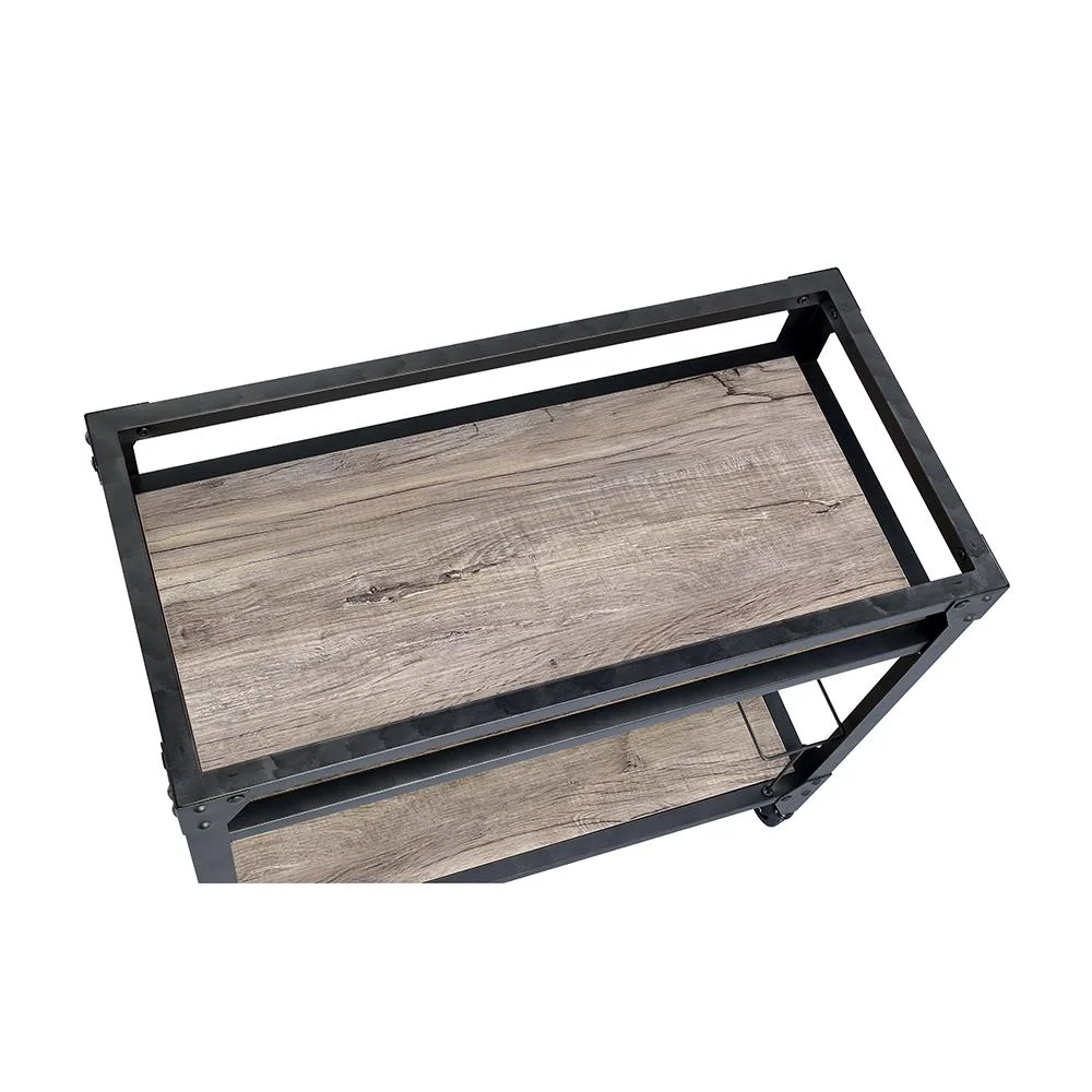 Metal Framed Serving Cart with Wooden Shelves with Wine Bottle Holder Brown and Gray - Saltoro Sherpi