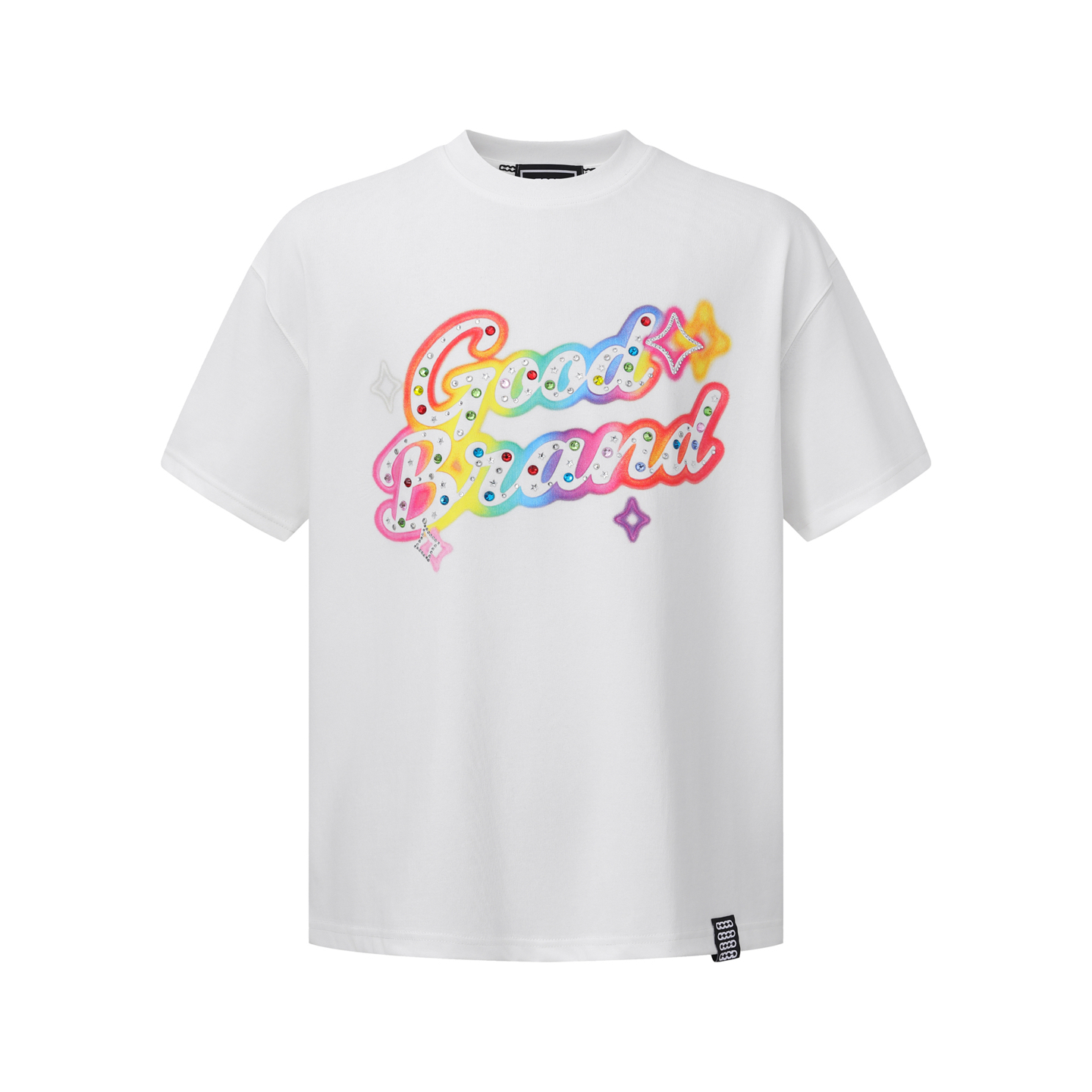 Colorful slogan heat-transfer rhinestone lightweight luxury fashion Tshirt